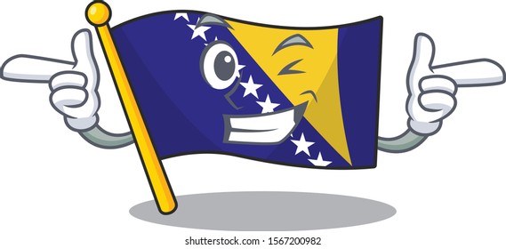 Funny joyful flag bosnia Wink mascot cartoon style