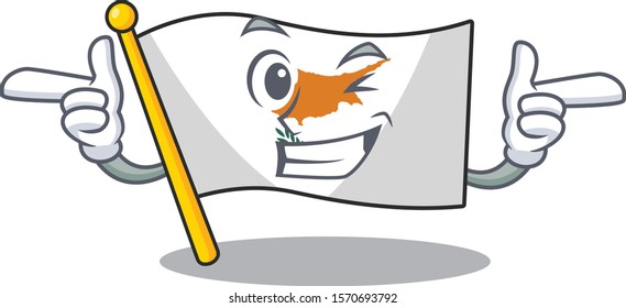 Funny joyful flag cyprus Wink mascot cartoon style