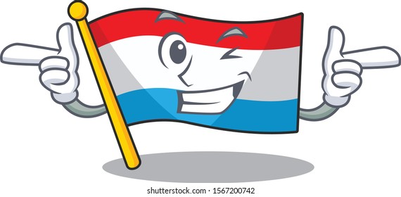 Funny joyful flag luxembourg Wink mascot cartoon style