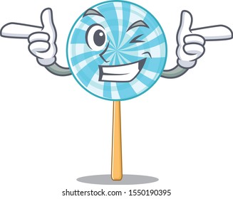 Funny joyful lollipop wink mascot cartoon style