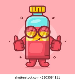 funny juice bottle character mascot with thumb up hand gesture isolated cartoon in flat style design 