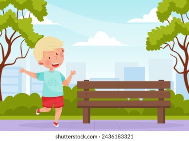 Personaje divertido del niño saltando que tiene ilustración vectorial divertida