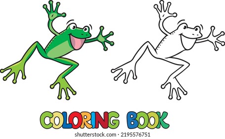 Funny jumping frog. Kids coloring book. Vector