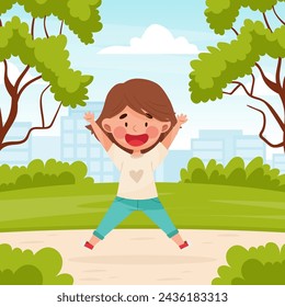 Funny Jumping Girl Character Having Fun Vector Illustration