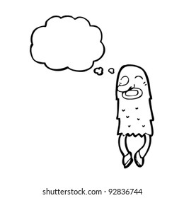 funny jumping hairy monster with thought bubble