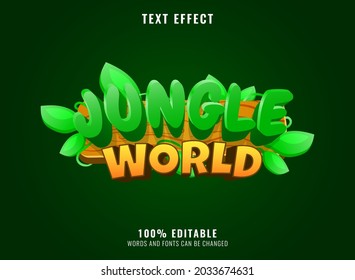 funny jungle world game logo with wooden frame editable text effect