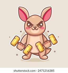 funny kangaroo animal character mascot doing bodybuilding using dumbbell isolated cartoon