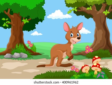 Funny kangaroo with a background of a beautiful garden 