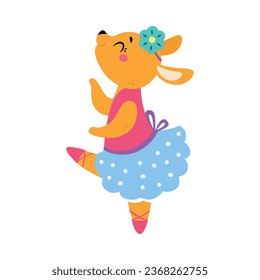 Funny Kangaroo Ballet Dancing in Skirt and Pointe Shoes Vector Illustration