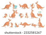 Funny Kangaroo Marsupial Animal with Baby Engaged in Different Activity Vector Set
