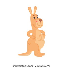 Funny Kangaroo Marsupial Animal with Baby Ears Sticking Out from Pouch Vector Illustration