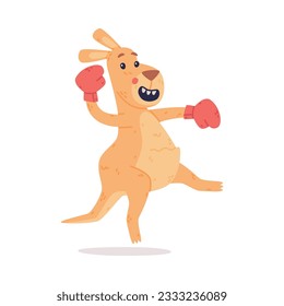 Funny Kangaroo Marsupial Animal Fighting with Boxing Gloves Vector Illustration