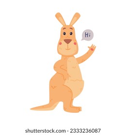 Funny Kangaroo Marsupial Animal Greeting Saying Hi Vector Illustration