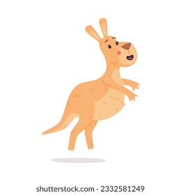 Funny Kangaroo Marsupial Animal Leaping and Smiling Vector Illustration