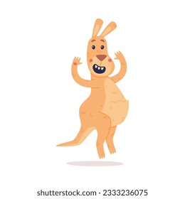 Funny Kangaroo Marsupial Animal Leaping and Smiling Vector Illustration