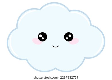 Funny, kawaii anime cloud with cute smile, element for greeting card, wallpaper, packaging, banner, fabric