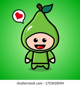 funny kawaii avocado fruits smiley with love cartoon illustration.