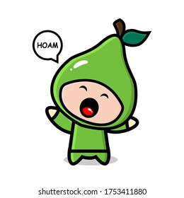 funny kawaii avocado fruits tired and sleepy cartoon illustration.