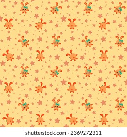 Funny kawaii bunny seamless pattern background. Colored decorative endless flat vector backdrop animal tracery for fabric, cloth, print, backsplash, textile or wrapping paper	
