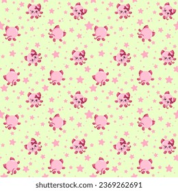 Gracioso gato kawaii fondo de patrón sin fisuras. Tracería de animales sin fin de vectores de fondo interminable decorativa para tela, tela, impresión, contraportada, papel textil o envolvente	