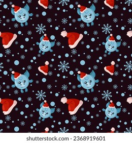 Funny kawaii Christmas celebration pig seamless pattern background. Colored holiday endless flat vector backdrop animal tracery for fabric, cloth, print, backsplash, textile or wrapping paper