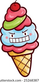 Funny and kawaii colorful ice cream cone cartoon character