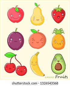 Funny kawaii fruits with faces