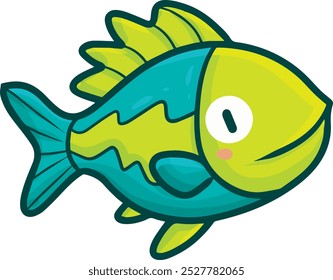 Divertido y kawaii ilustración de dibujos animados de pescado verde