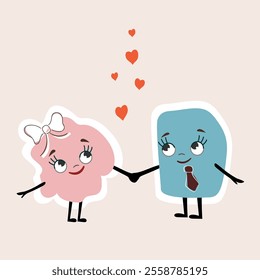 funny kawaii lovers and hearts. love concept in doodle style. Valentine's Day