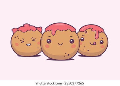 Funny kawaii meatball Charakter Vektorgrafik Illustration