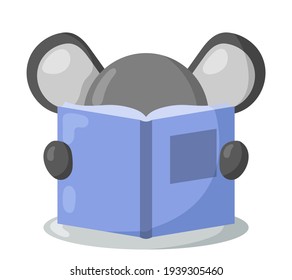 Funny kawaii Maus mit Buch im flachen Design mit Schatten. einzelne Tier-Vektorgrafik	