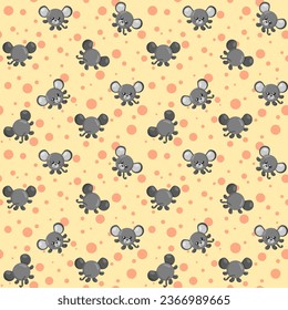 Funny kawaii mouse seamless pattern background. Colored decorative endless flat vector backdrop animal tracery for fabric, cloth, print, backsplash, textile or wrapping paper