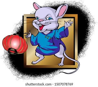 Funny kawaii mouse. Symbol of the year 2020 on the eastern calendar. Suitable for cards, invitations, posters, t-shirts.