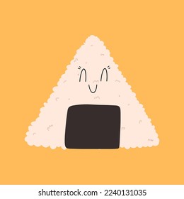 Funny kawaii onigiri character. Japanese cuisine. Vector illustration in flat style