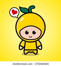 funny kawaii orange fruits smiley with love cartoon illustration.