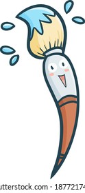 Funny kawaii paint brush mascot laughing happily