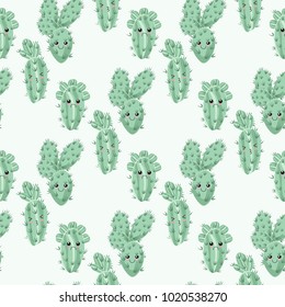 Funny kawaii pattern in pretty childish cactus. Cartoon succulent. Floral seamless background for textile, surface, fabric, wallpapers, scrapbooking, decoupage.