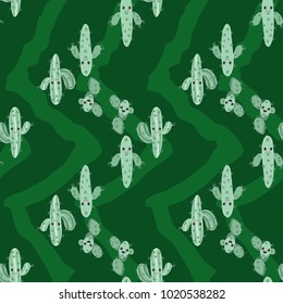 Funny kawaii pattern in pretty childish cactus. Cartoon succulent. Floral seamless background for textile, surface, fabric, wallpapers, scrapbooking, decoupage.