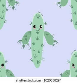 Funny kawaii pattern in pretty childish cactus. Cartoon succulent. Floral seamless background for textile, surface, fabric, wallpapers, scrapbooking, decoupage.
