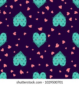 Funny kawaii pattern in pretty childish cactus. Cartoon succulent. Floral seamless background for textile, surface, fabric, wallpapers, scrapbooking, decoupage.