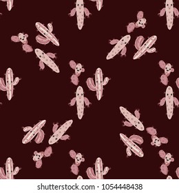 Funny kawaii pattern in pretty childish cactus. Cartoon succulent. Floral seamless background for textile, surface, fabric, wallpapers, scrapbooking, decoupage.