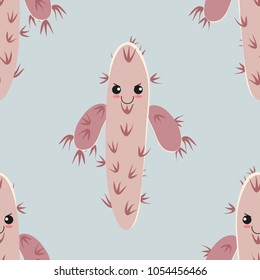 Funny kawaii pattern in pretty childish cactus. Cartoon succulent. Floral seamless background for textile, surface, fabric, wallpapers, scrapbooking, decoupage.