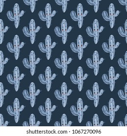 Funny kawaii pattern in pretty childish cactus. Cartoon succulent. Floral seamless background for textile, surface, fabric, wallpapers, scrapbooking, decoupage.