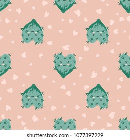 Funny kawaii pattern in pretty childish cactus. Cartoon succulent. Floral seamless background for textile, surface, fabric, wallpapers, scrapbooking, decoupage.