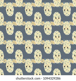 Funny kawaii pattern in pretty childish cactus. Cartoon succulent. Floral seamless background for textile, surface, fabric, wallpapers, scrapbooking, decoupage.