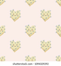 Funny kawaii pattern in pretty childish cactus. Cartoon succulent. Floral seamless background for textile, surface, fabric, wallpapers, scrapbooking, decoupage.