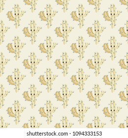 Funny kawaii pattern in pretty childish cactus. Cartoon succulent. Floral seamless background for textile, surface, fabric, wallpapers, scrapbooking, decoupage.