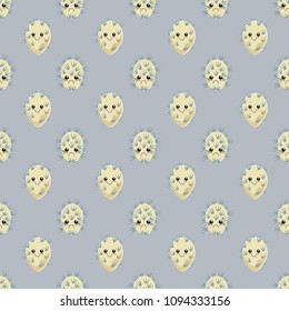 Funny kawaii pattern in pretty childish cactus. Cartoon succulent. Floral seamless background for textile, surface, fabric, wallpapers, scrapbooking, decoupage.