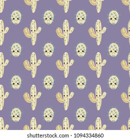 Funny kawaii pattern in pretty childish cactus. Cartoon succulent. Floral seamless background for textile, surface, fabric, wallpapers, scrapbooking, decoupage