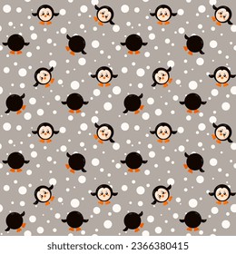 Funny kawaii penguin seamless pattern background. Colored decorative endless flat vector backdrop animal tracery for fabric, cloth, print, backsplash, textile or wrapping paper